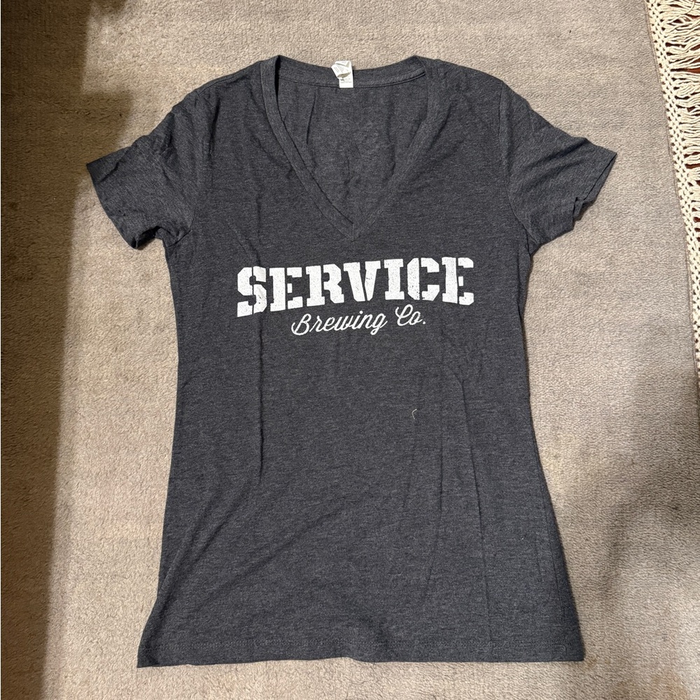 Bella Canvas Service Brewing Co Graphic V-Neck Tee | Dark Gray | Women’s L